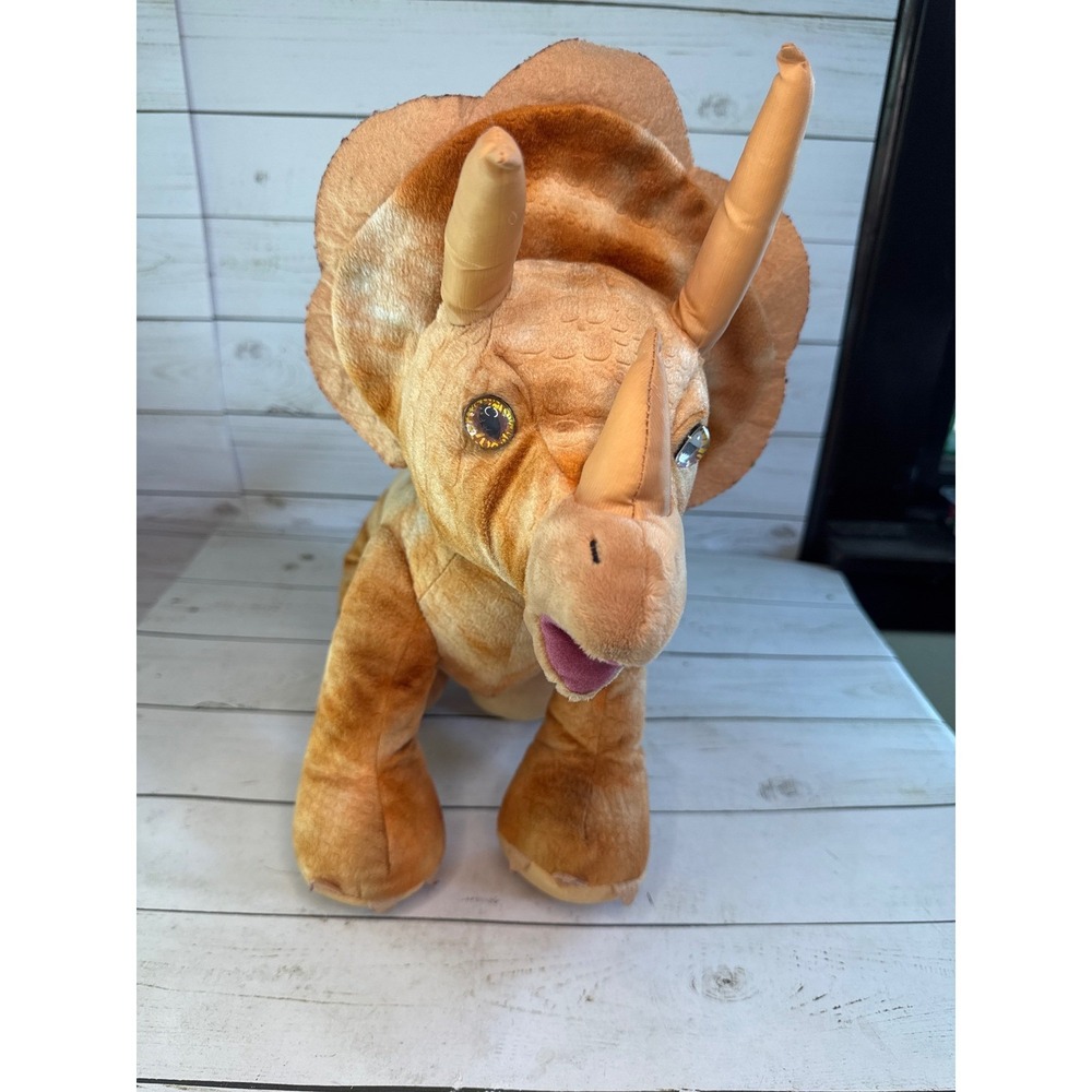Build A Bear‎ Triceratops Dinosaur Plush 16" Brown Tan Horns Stuffed Animal
